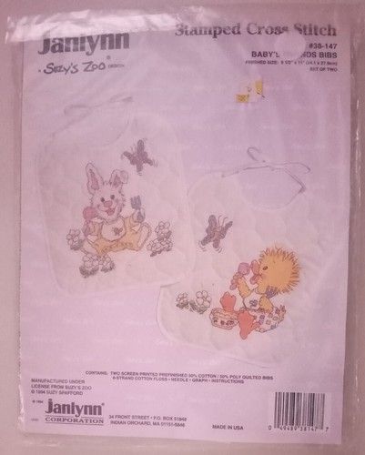 Janlynn SUZY'S ZOO Baby's Friends Bibs Set of 2 Stamped Cross Stitch Kit 38-147 - 第 1/2 張圖片