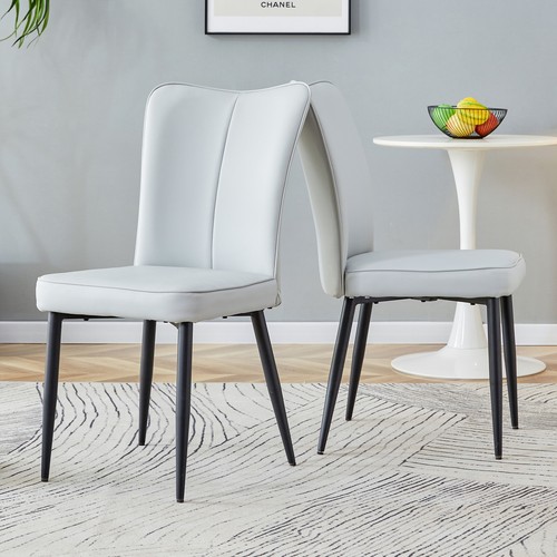 Set of 2 Modern Faux Leather Dining Chairs Kitchen Side Chairs Metal Legs Gray - Picture 3 of 9