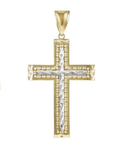 14k Two-Tone Diamond Cut Cross Pendant W Box (From Italy) 772-5118 - Picture 6 of 7