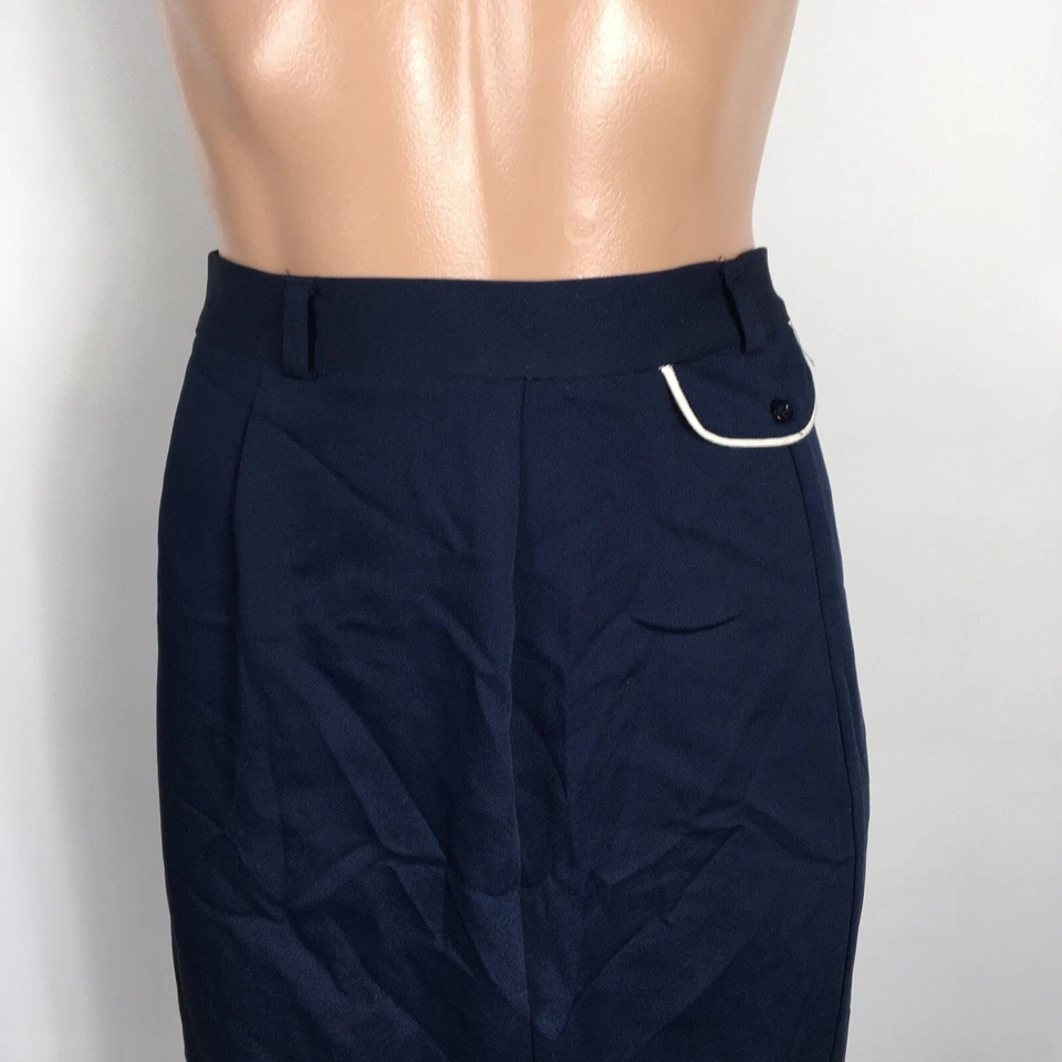 NWT Vtg y2k 90s ESPRIT High Waist Navy Blue Nautical Slit Career Skirt Sz 7/8 - Image 2 of 4