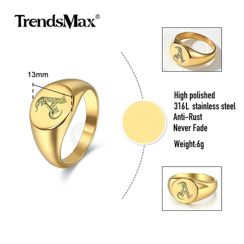 Stylish Pattern Font Initial Letter Stamp Rings for Women Men Signet Band 6-10 - Picture 4 of 9