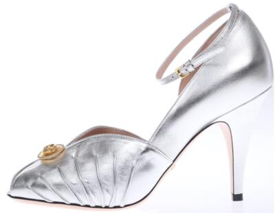 NEW GUCCI LADIES METALLIC SILVER LEATHER INTERLOCKING G LOGO
