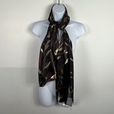 Brown Sheer Leaf Print Scarf Oblong Wrap Boho Earth Tone Resort Chic KW20