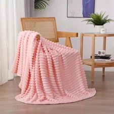 Linecooo Light Pink Fleece Throw Blanket 60”×80” for Couch Sofa Bed,Super Sof...