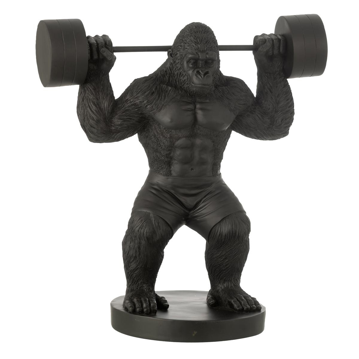 Statue gorille en résine haltérophilie noir 62cm au design luxueux et moderne