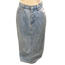 80s Vintage Ralph Lauren Country Womens Pencil Skirt Midi Denim White Wash USA