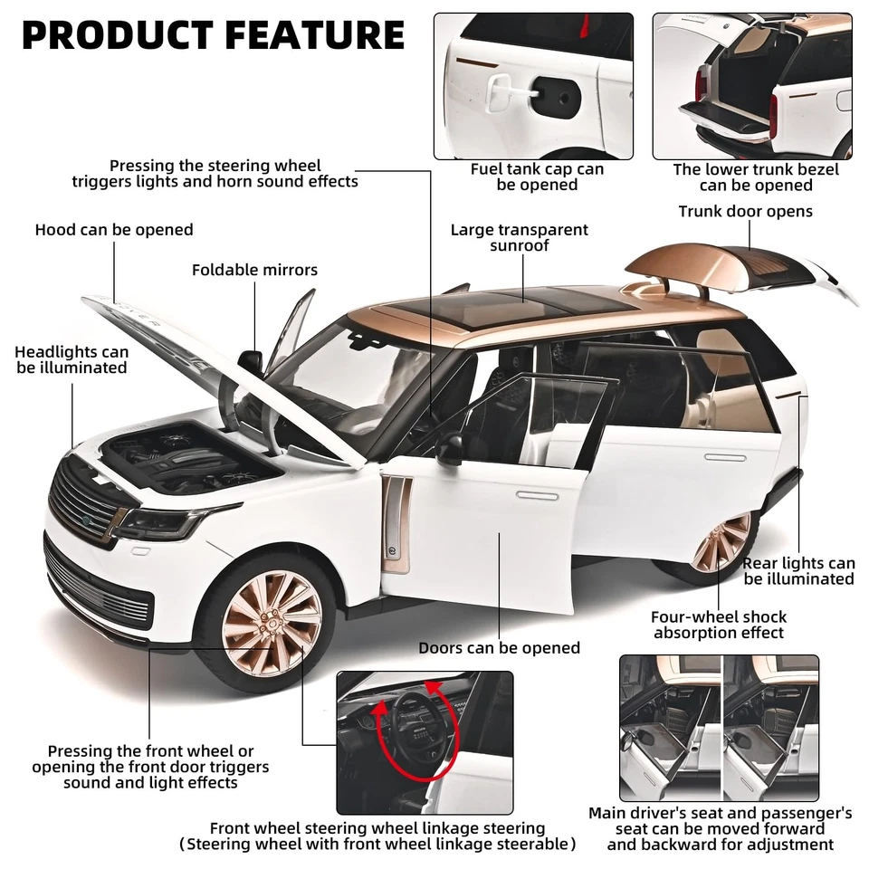 1 | 18 литой игрушечный автомобиль внедорожник Range Rover с фарами и звуками для детей от 3 до 5 лет - Изображение 2 из 4