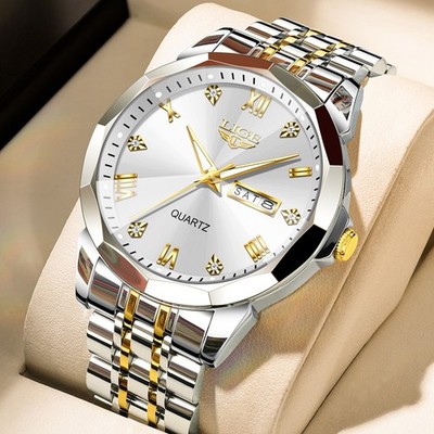 Men Women Ladies Watch Quartz Analog Date Luminous Stainless Steel Wristwatch