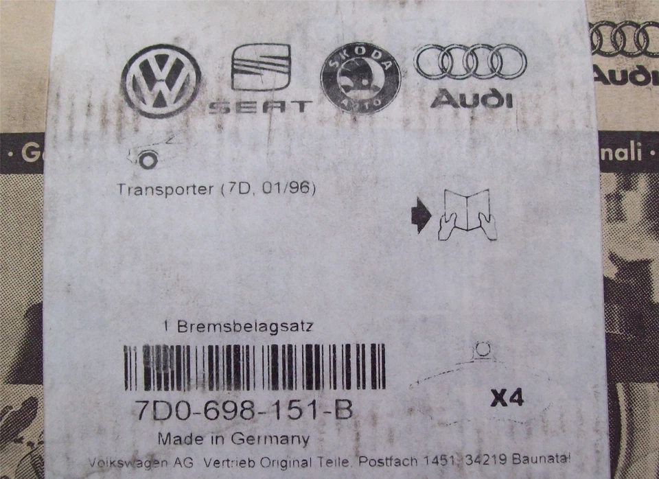 Juego de pastillas de freno delanteras VW Transporter 7D0698151B Foto 2 de 2