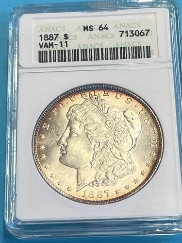1887 Morgan Silver Dollar ANACS MS-64 Vam-11 Old Holder