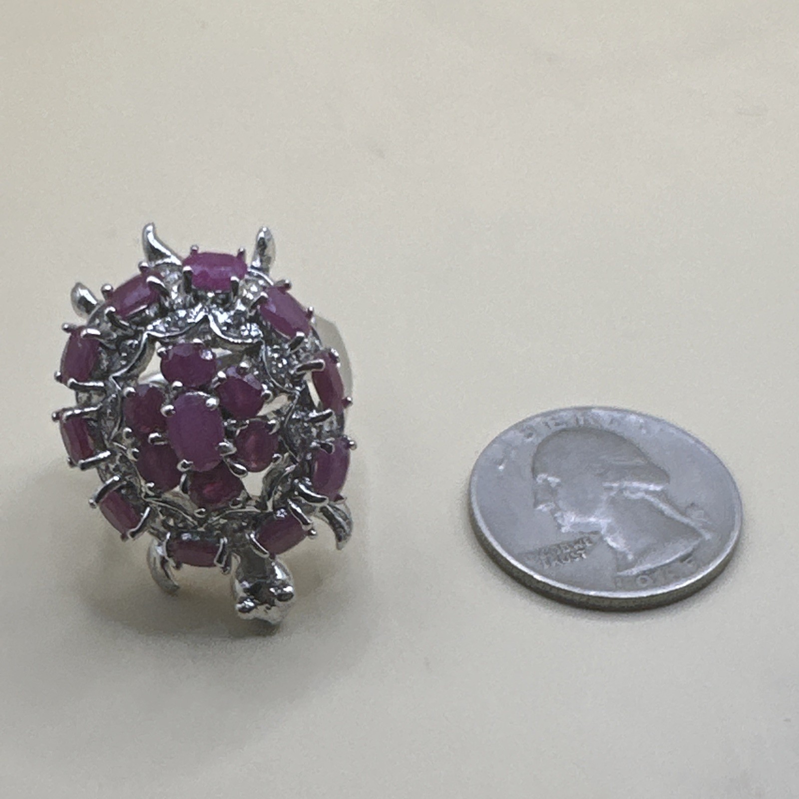 Indian Ruby Set Turtle Design Cluster Sterling St… - image 8