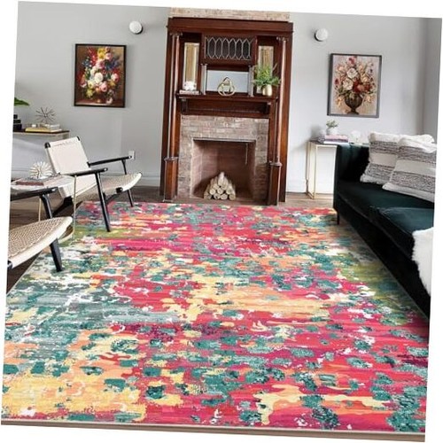 Abstract Rug 5x7 Washable Non Slip Area Rug Boho Chic Abstract Watercolor