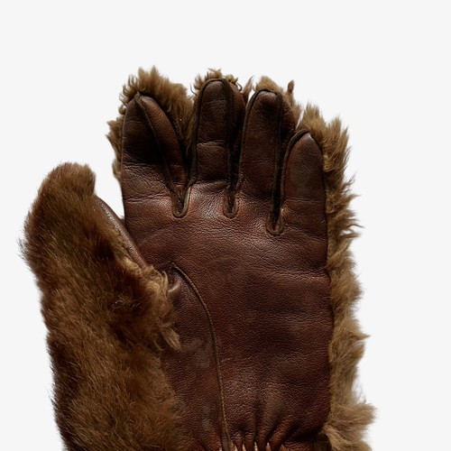 Vintage 1920s Women's Dents Brown Fur Leather Gloves, WW1 Retro Gauntlets Suede - Picture 5 of 8