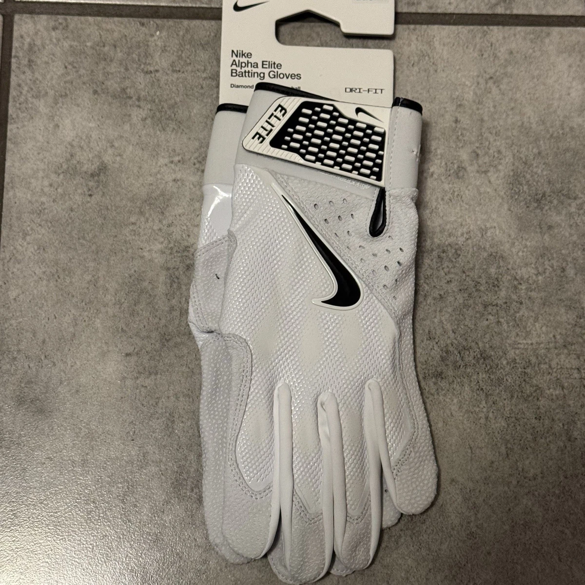 Guantes de bateo de béisbol Nike Alpha Elite para hombre grandes Dri-Fit blancos HF0809-132