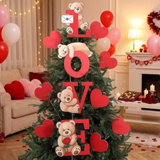 12 Pcs Valentine's Day Decorations Tree Picks Extra Large Red Heart Bear Love...