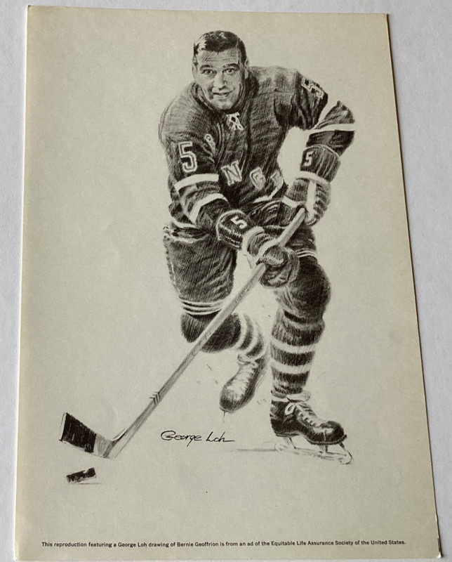 VINTAGE BERNIE GEOFFRION YORK RANGERS LITHOGRAPH (Montreal Canadiens) Free Ship