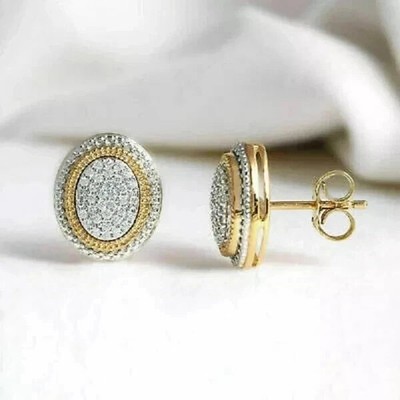 2CT Round Cut White Moissanite Women's Stud Earrings 14K Yellow Gold Plated