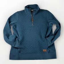 LL Bean Quilted Quarter Zip Pullover Sweatshirt Blue Size Small Front Pockets