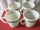 4 Vintage Pyrex Coffee Mugs Spring Blossom Crazy Daisy Green Glass