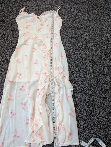 Floral Dress Size Medium Yellow Ruffles Slip Side Slit Midi Fairy Coquette - Picture 4 of 6