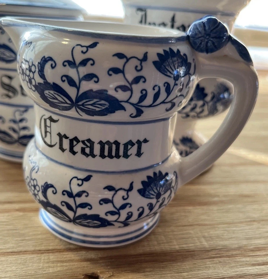 Juego de café instantáneo, crema, azúcar cebolla azul y blanca vintage años 50’-60’s Foto 4 de 4