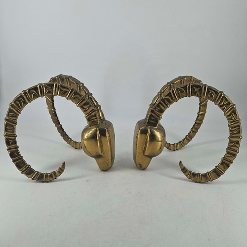 Vintage pair of Dolbi Cashier solid Brass Rams Head Bookends art deco