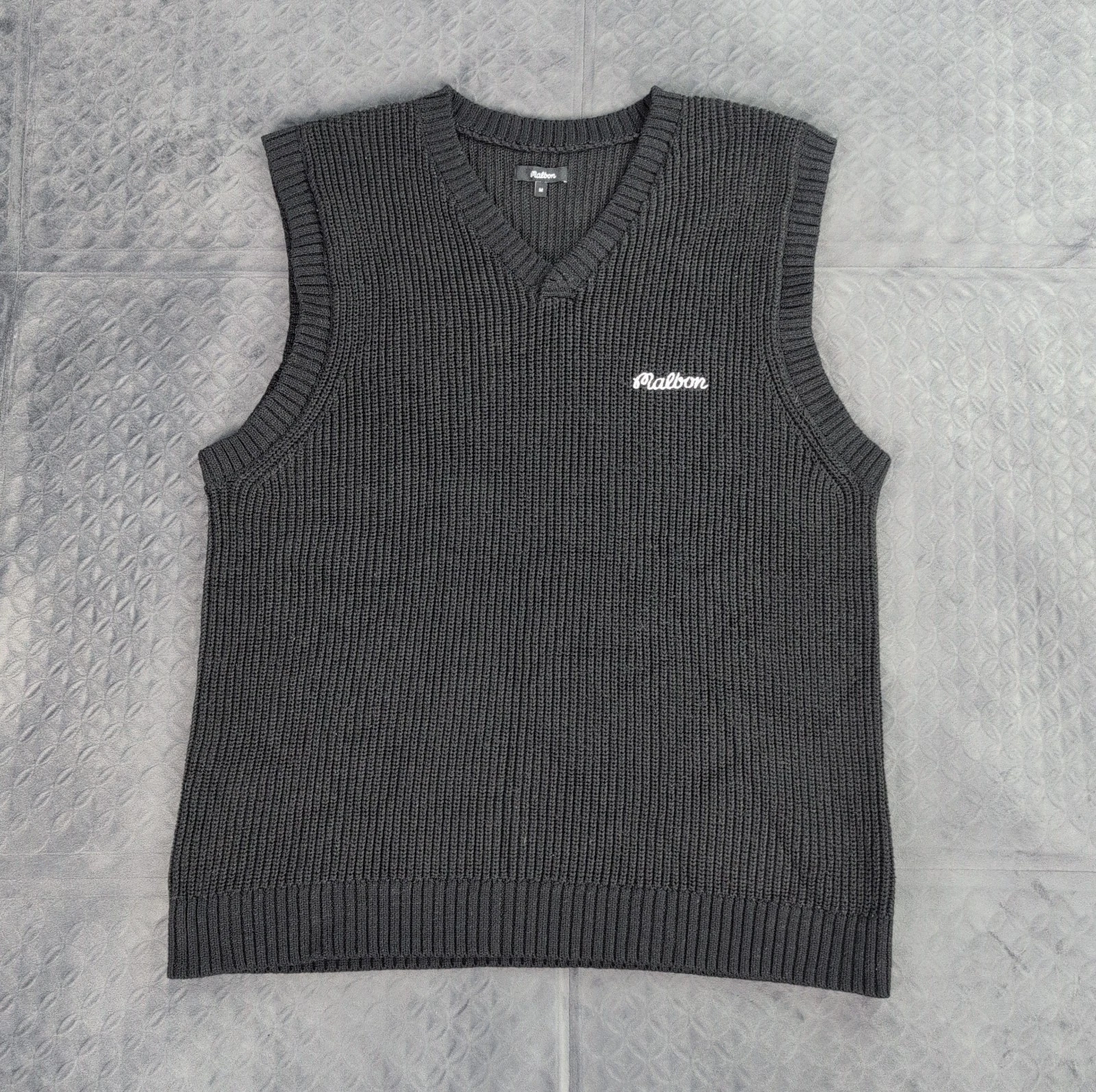 Malbon Golf Sweater Vest Knit Sleeveless Black Embroidered V Neck Men Medium - product detail image 1