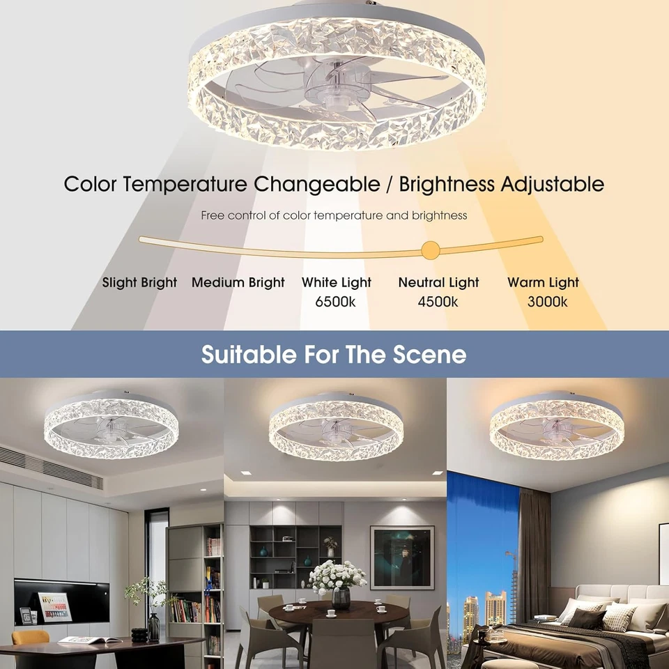 Flush Mount Ceiling Fan with Light, 15.7" Reversible, Dimmable, Noiseless, Small - Image 2 of 4