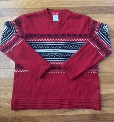 Esprit Red Geometric Knit V-Neck Pullover Sweater  Wool Women Vintage Y2K
