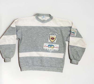 VINTAGE Bugle Boy Sweatshirt Mens Small Blue Colorblock Embroidered 90s