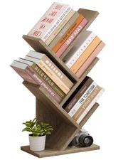 4 Tier Tree Bookshelf, 4 Shelf Bookcase, Modern Book Storage, Free Standing T...