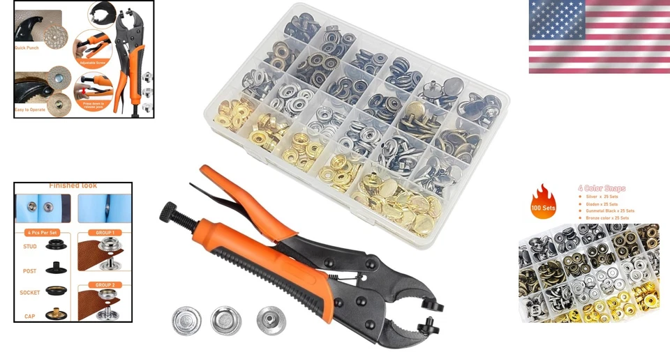 Snap Button Kit - 100 Sets Metal Snaps for Fabric, Leather - Image 2 of 4