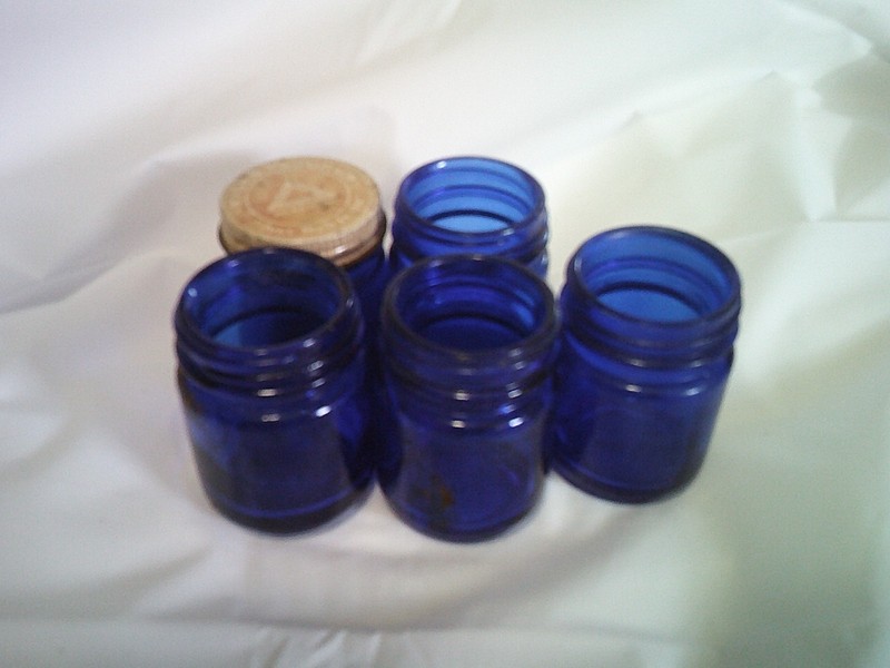Antique Vicks Vaporub Cobalt Blue 2.5 inch Glass Jars Set of 5
