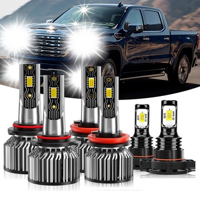For 2007-2013 GMC Sierra 1500 6x 10000K LED Headlight Hi&Lo Fog Light Bulb Combo