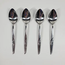 Ekco Eterna Rose Floral 4 Oval Soup Spoons Stainless LOT Flatware Japan