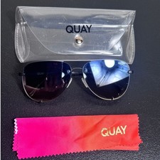 Quay High Key Rimless Mini Aviator Sunglasses Matte Black with Case  Cloth