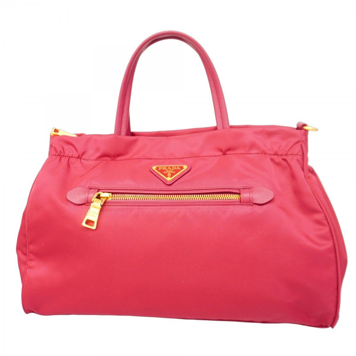 PRADA Pink Nylon Handbag Gold Hardware Zip Top Tote Bag Missing Strap Ladies
