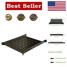 Heavy-Duty 1U Rack Mount Server Shelf - Adjustable 18-29 Inch, Slotted Venting