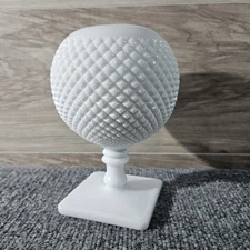 Vintage Quilted Diamond Milk Glass Compote Pedestal Vase Candy Dish 1960s