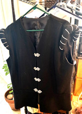 Cool Renaissance/Halloween costume men's black Wool vest, rolled epaulet sleeves