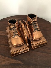 Vintage Bronzed Copper Baby Shoes Bookends