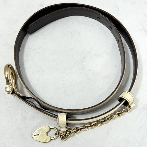 GUCCI Rare Heart Cadena Heart Lock Chain Leather Belt 85/34 155104 White - Picture 20 of 24