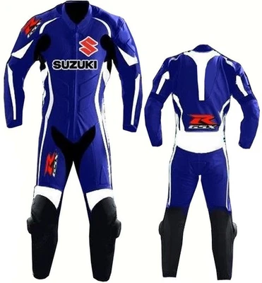 Homme Suzuki cuir combinaison moto tenue sport armure protection renforcée CE - Photo 1/4