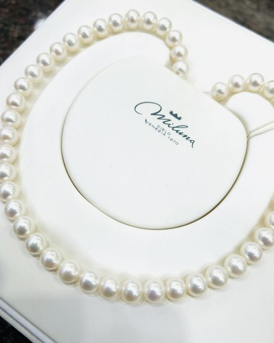 Collana Di Perle 8-8,5mm Vr Con Gancio In Oro Bianco 18 Kt Miluna Qualità Regina - Foto 4 di 8