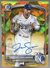 2025 Bowman Sapphire Jac Caglianone Chrome Prospect Auto Gold 20/50 Royals