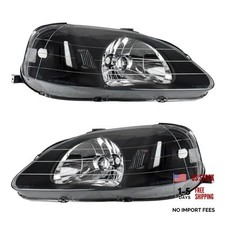 Headlight Assembly Pair, Compatible with 1999-2000 Civic, Clear Reflector,