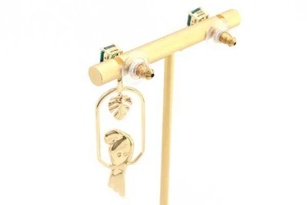 Pendientes Swarovski Tropical Perla Roja Oro Verde Metal Cristal Usados Foto 2 de 4