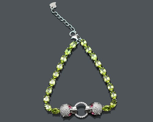 Natural Peridot Gemstone 925 Sterling Silver August Birthstone Chain Bracelet - Picture 6 of 8