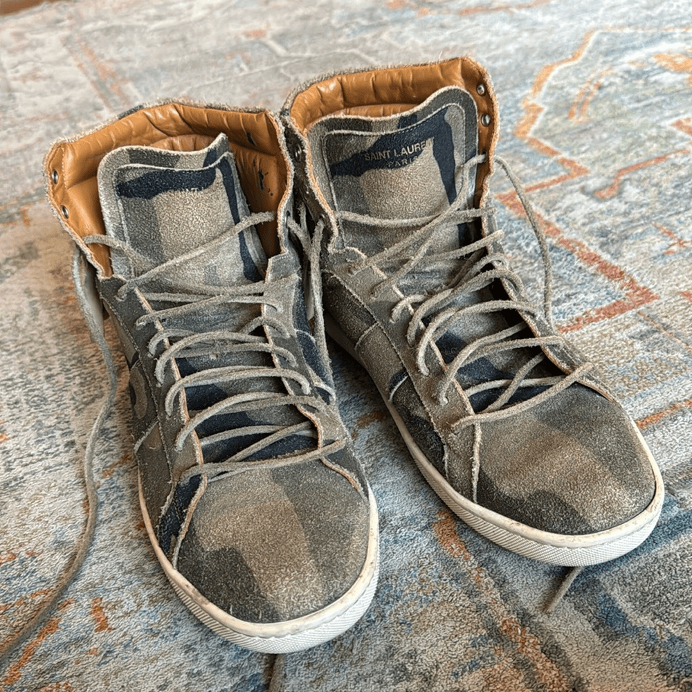 Sneaker alta Saint Laurent mimetica scamosciata con frange e dettagli taglia 11 (44)