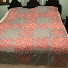 Patchwork 8 Point Star Full/Queen Quilt Pink Blue Pastels Long Arm Quilted Light